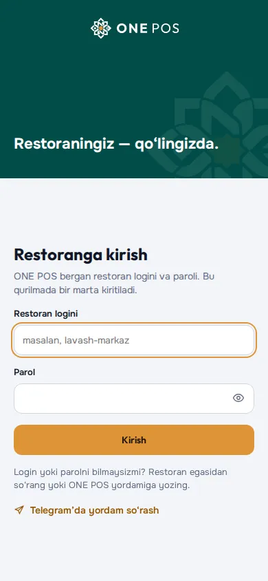 “Restoranga kirish” oynasi